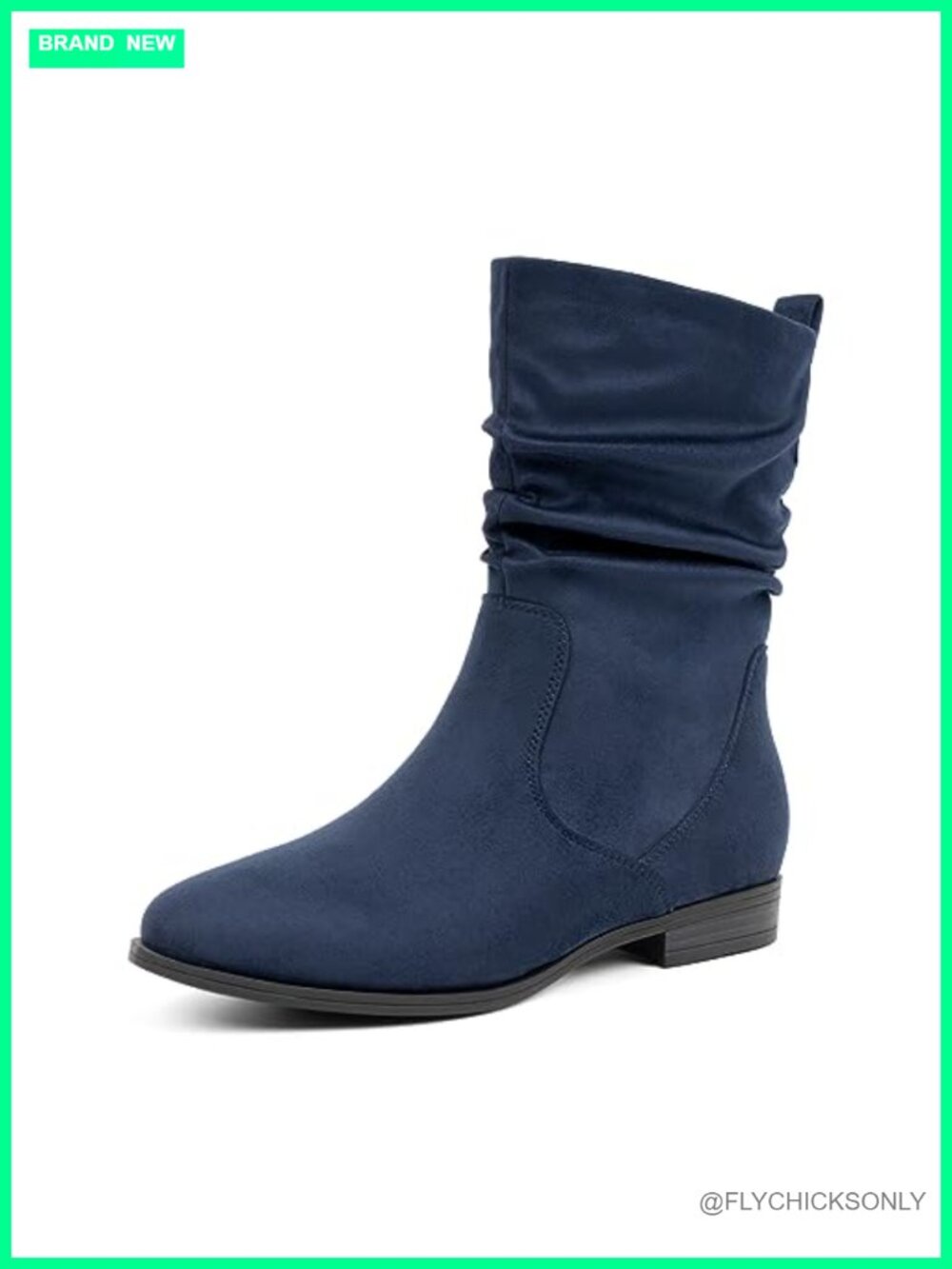 Mid Calf Slouchy Boots Almond Toe Low Heel Faux Suede Dress Booties